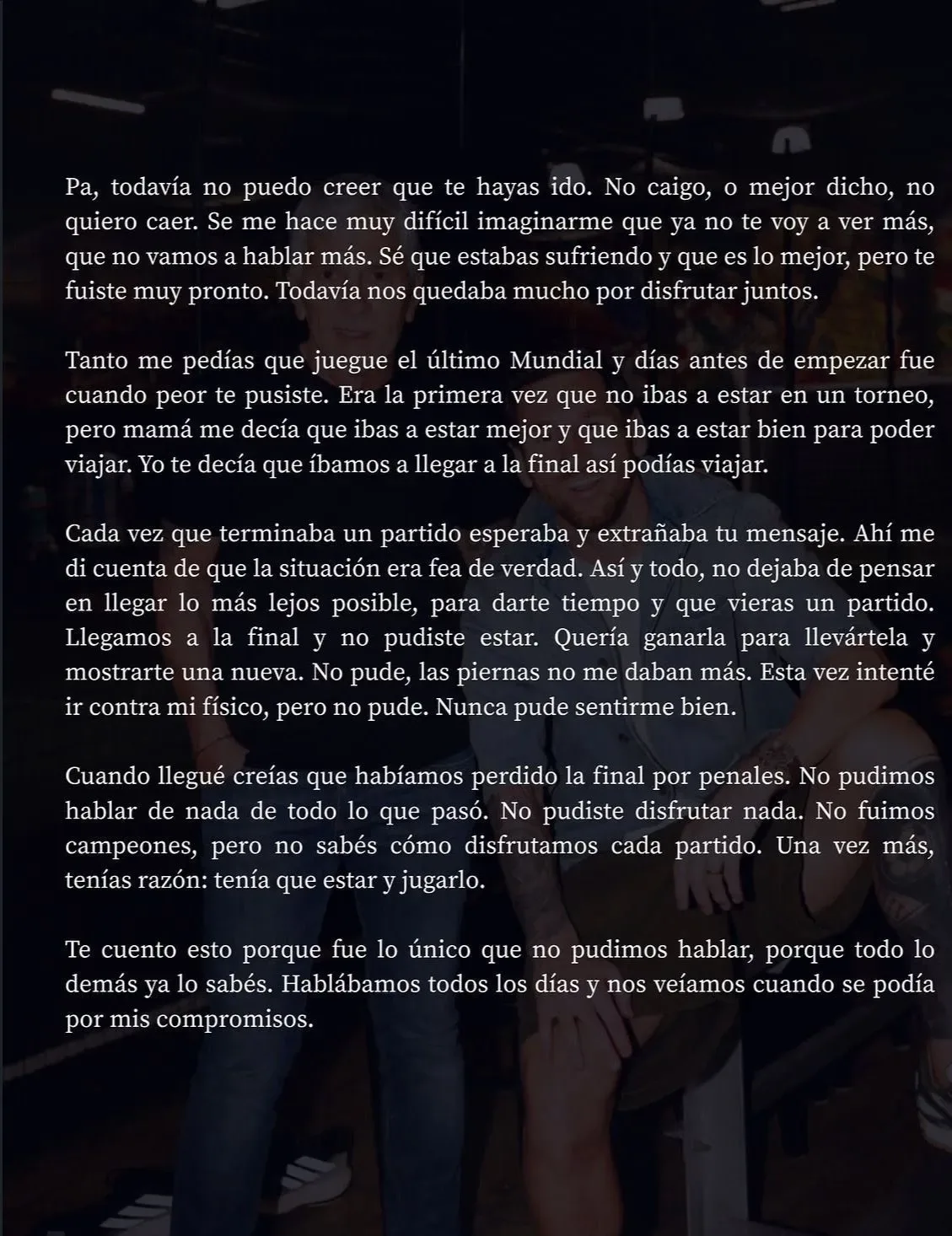 “Um abraço enorme para você”: CR7 se solidariza em post de Messi para o pai