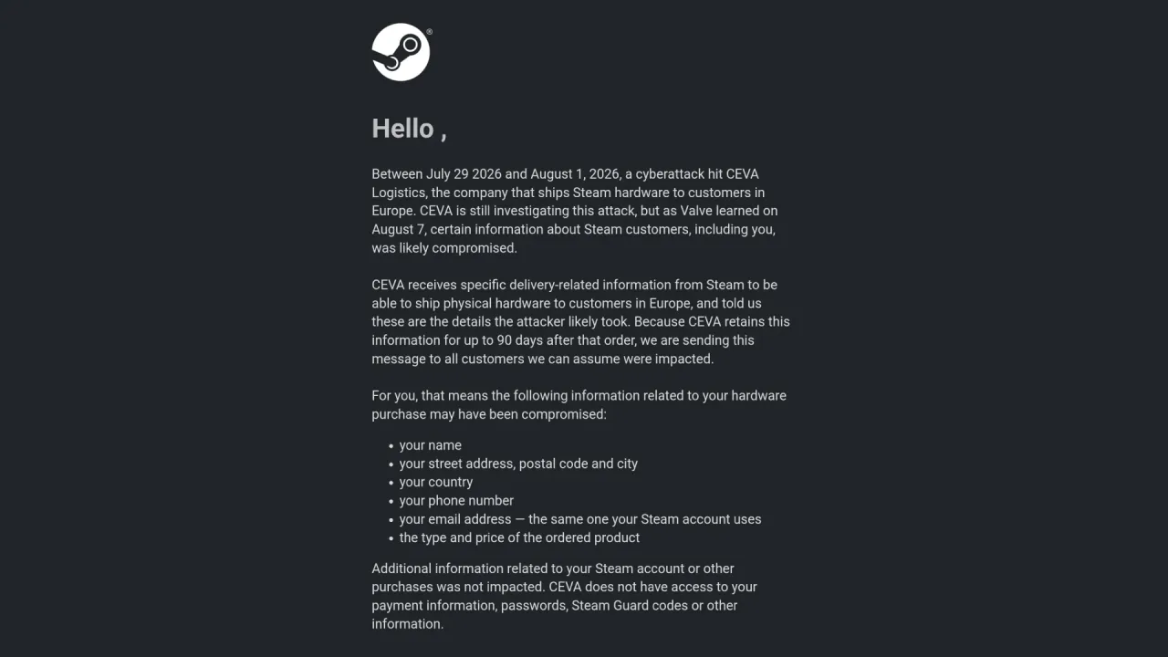 Steam sofre vazamento de dados após ciberataque a empresa terceirizada