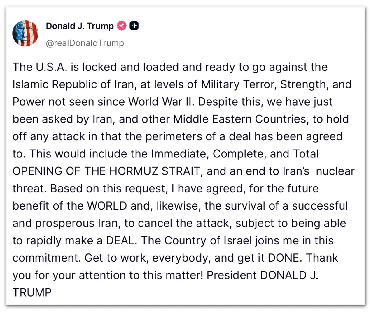 Trump diz que novas negociações com Irã começam nesta 2ª feira