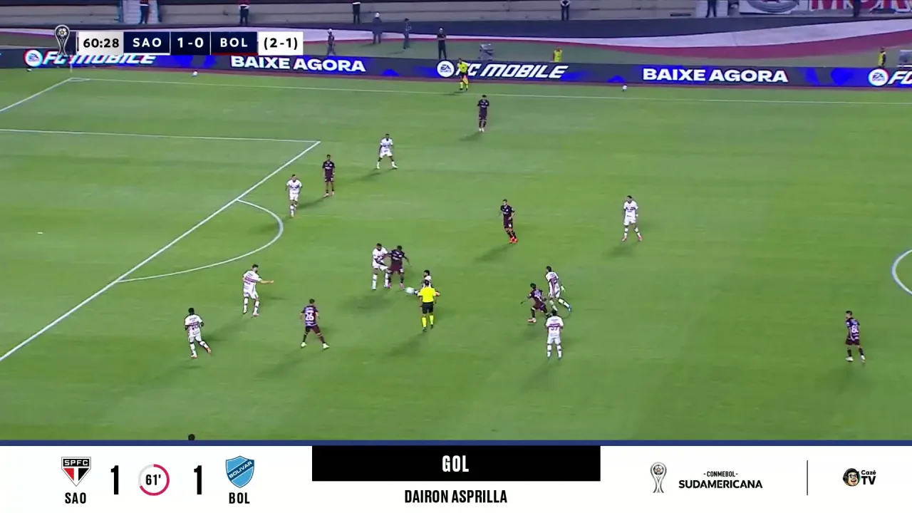 Dairon Asprilla arrisca de fora da área e marca um golaço para o Bolívar contra o São Paulo; confira