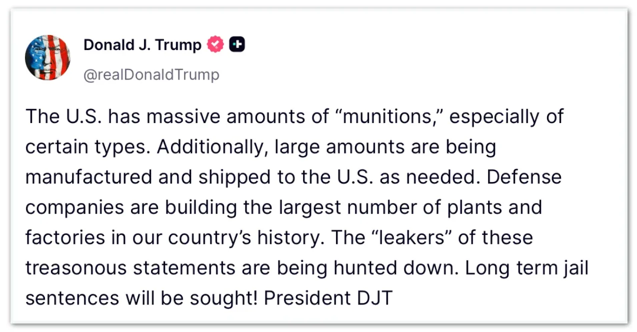 Trump nega relato sobre escassez de munições nos EUA