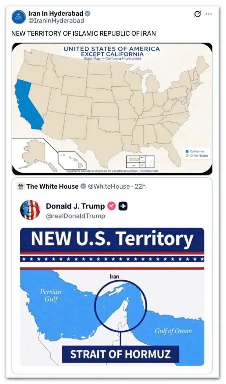 Diplomatas iranianos publicam mapa que reivindica a Califórnia