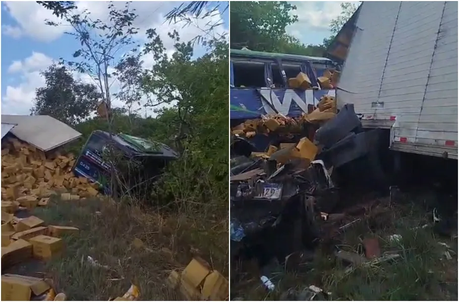 Acidente entre ônibus e caminhão-baú deixa dois mortos e três feridos na BR-316, no MA