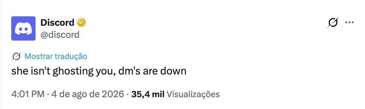 Discord está fora do ar nesta terça-feira (4) e não envia mensagens