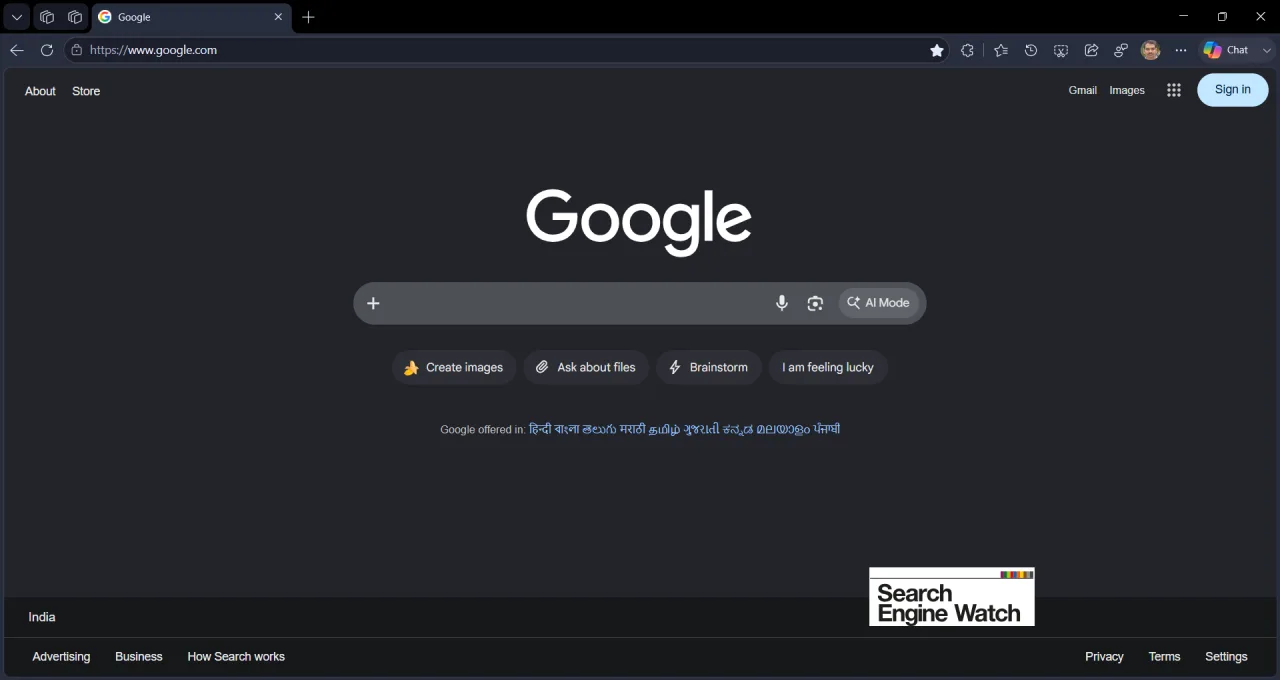 Google testa página inicial sem o botão de pesquisa
