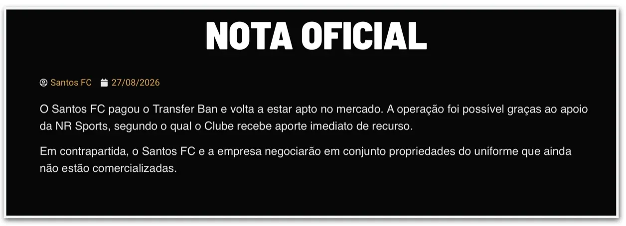 Santos derruba transfer ban com aporte da empresa de Neymar