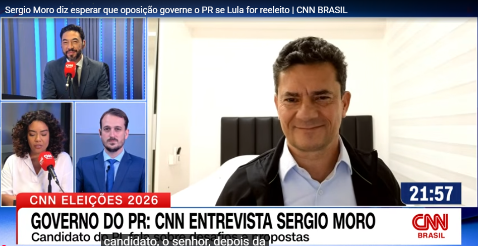 À CNN, Moro diz esperar que oposição governe o PR se Lula for reeleito