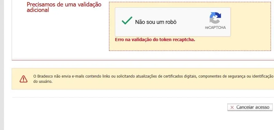 Bradesco caiu? Banco apresenta erro de validação nesta quinta (3)
