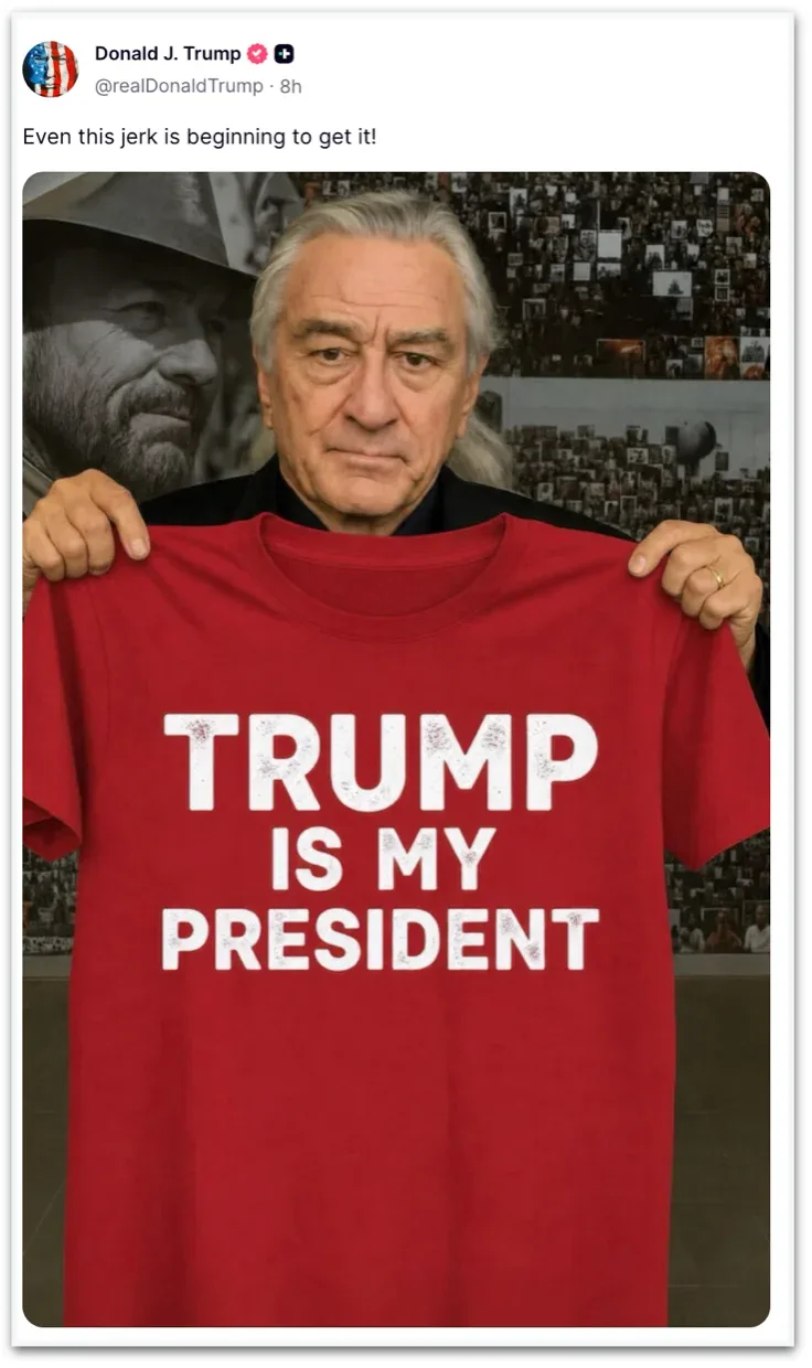 Trump usa IA para mostrar Robert De Niro como apoiador