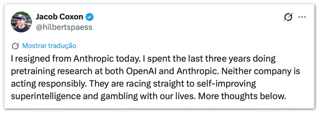 Pesquisador diz que OpenAI e Anthropic creem no fim da humanidade