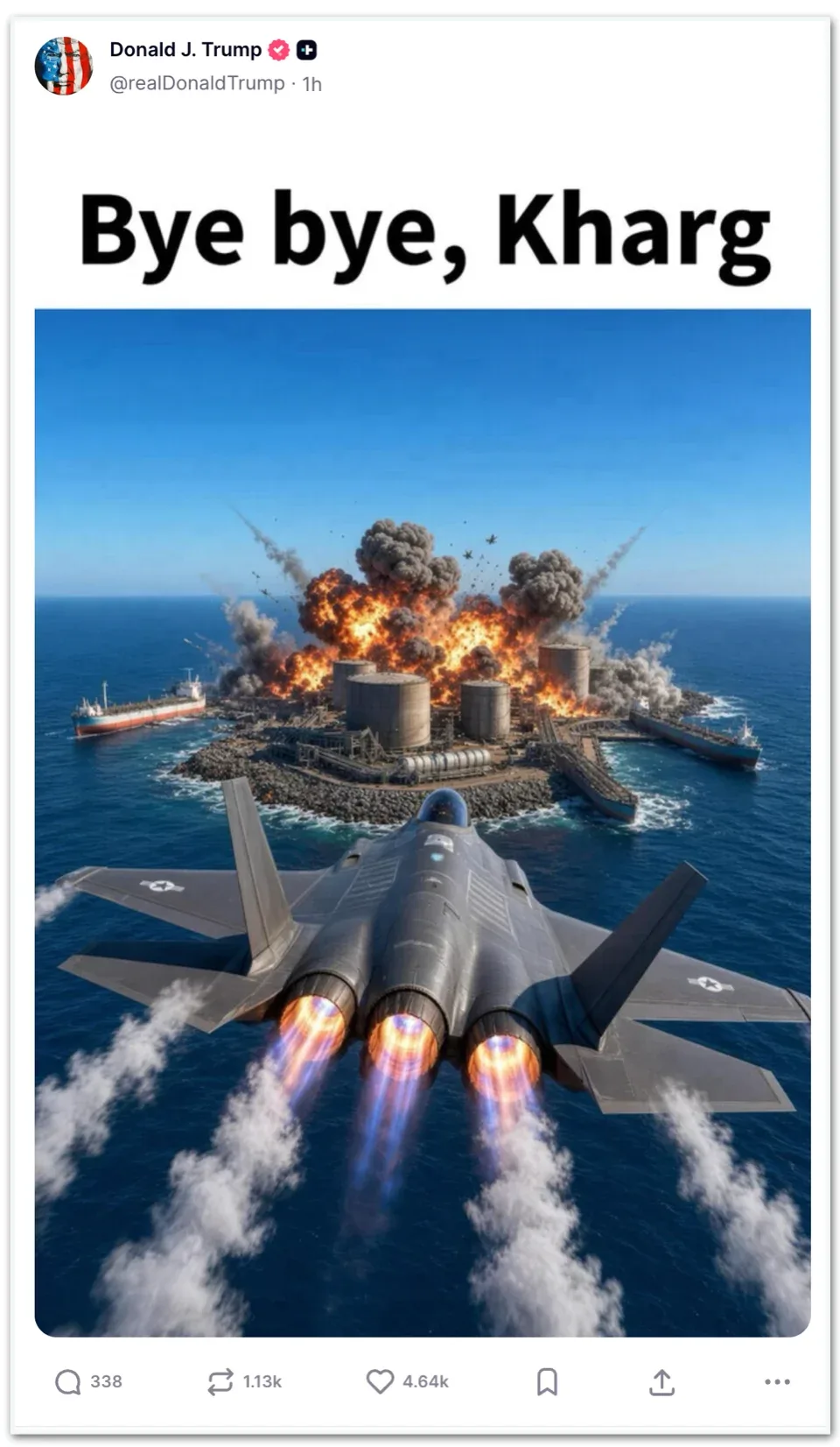 Trump posta imagem de IA sua em nave espacial explodindo Terra