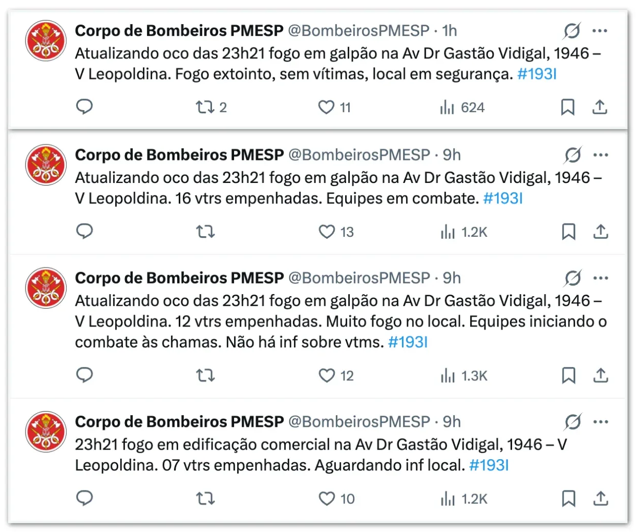 Incêndio atinge galpão na Ceagesp, em São Paulo