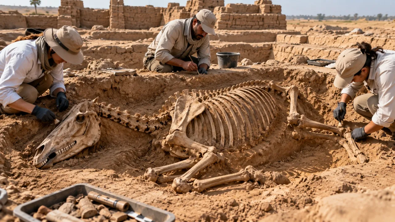 Cavalo enterrado há 3 mil anos é encontrado em fortaleza do Egito Antigo