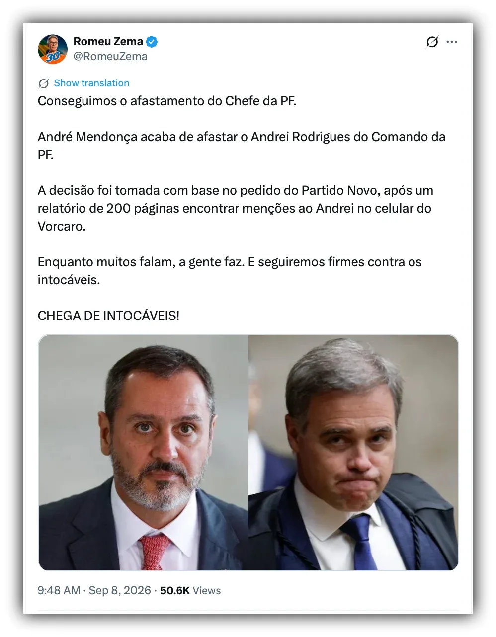 Zema diz que pedido do Novo levou ao afastamento de Andrei
