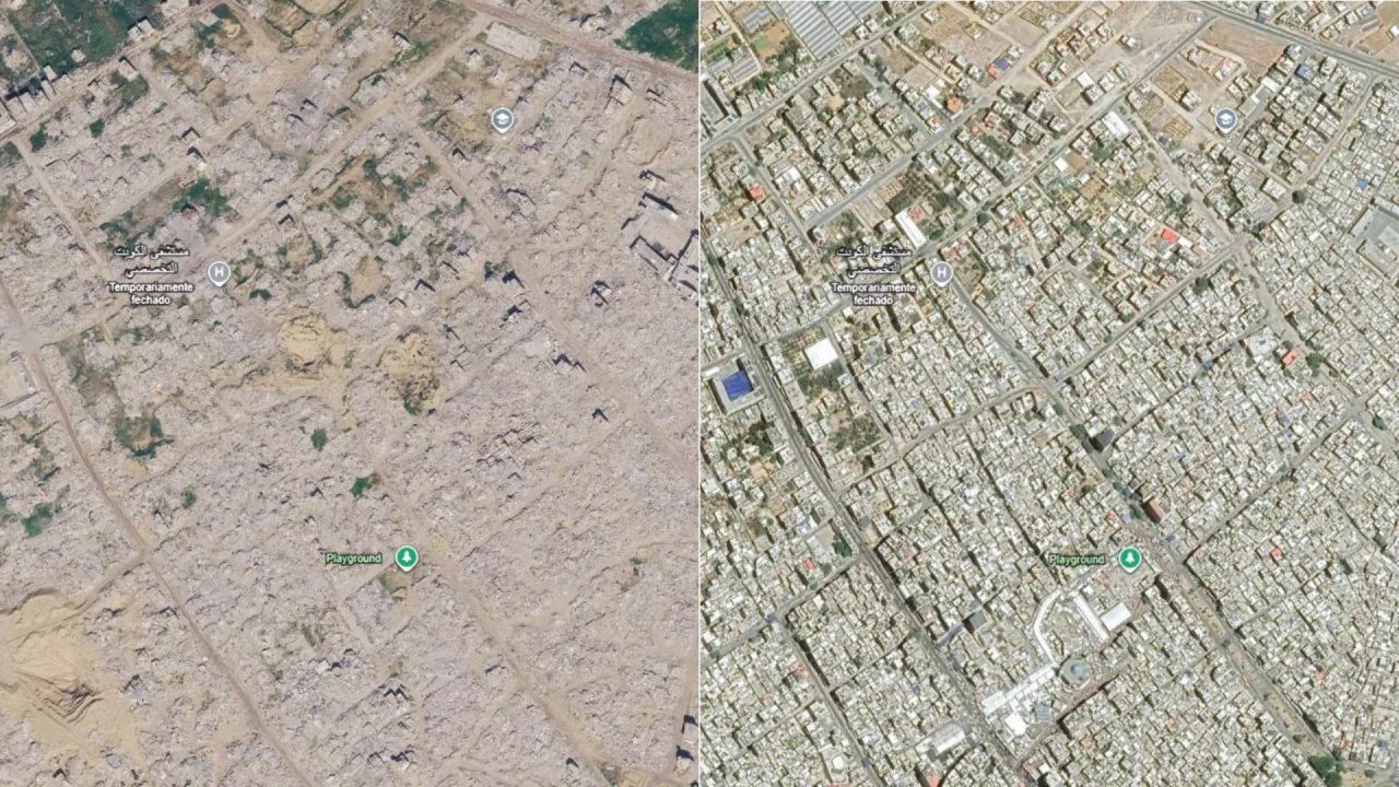 Imagens de satélite do Google Earth mostram devastação no pós-guerra em Gaza; veja ANTES E DEPOIS