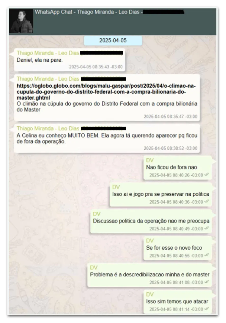 Vorcaro cita Celina Leão em negociação com o BRB: “Não ficou de fora”