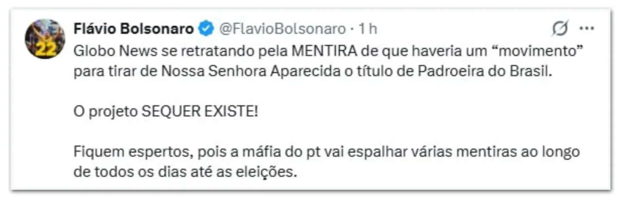 “GloboNews” corrige fala sobre Flávio e padroeira e pede desculpas