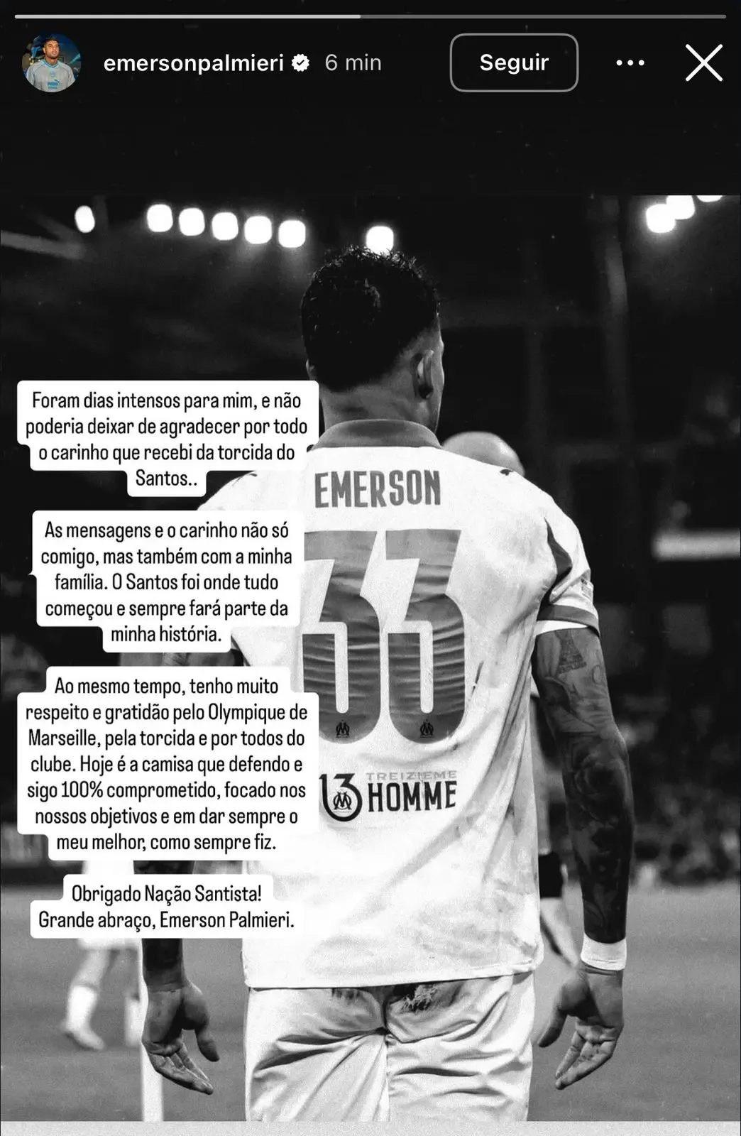 Emerson Palmieri se pronuncia após negociação com o Santos melar: “Sempre fará parte da minha história”