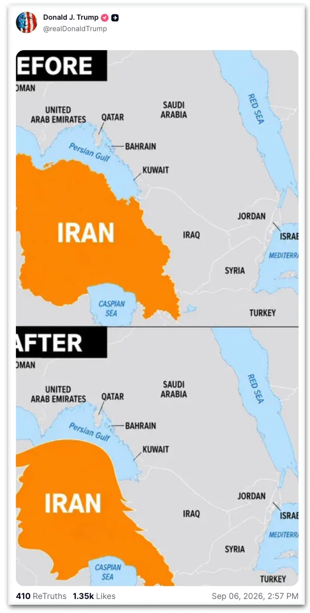 Trump publica mapa do Irã no formato de seu rosto