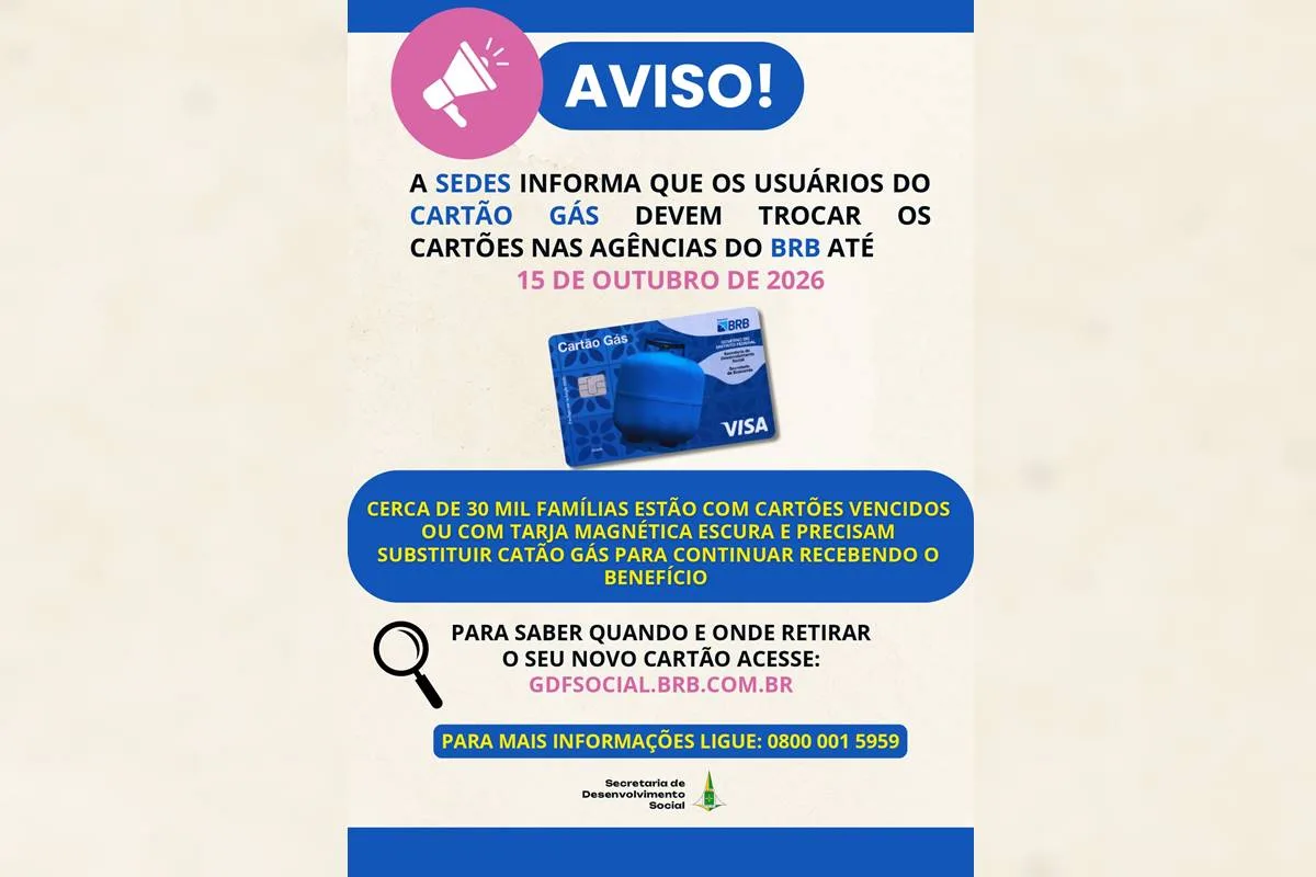 Cartão Gás: mais de 30 mil famílias do DF devem trocar documento até 15/10