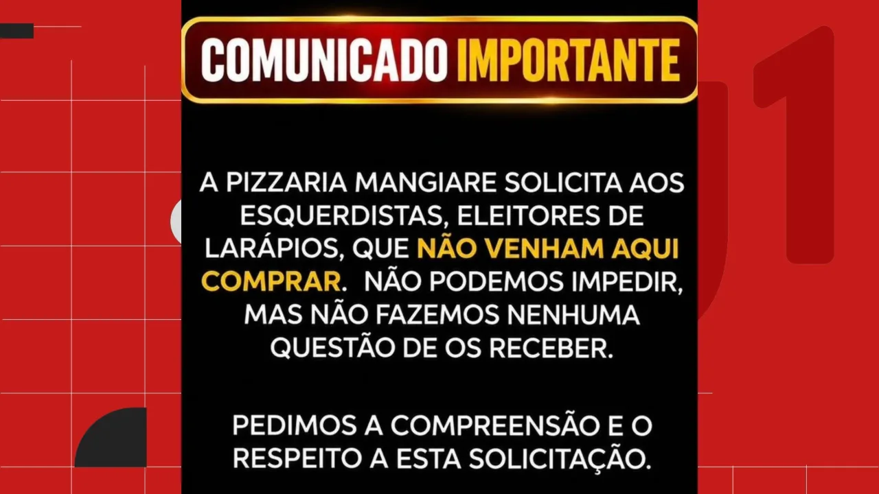 Pizzaria pede que clientes de esquerda não frequentem o local; veja o que diz a lei sobre recusar atendimento