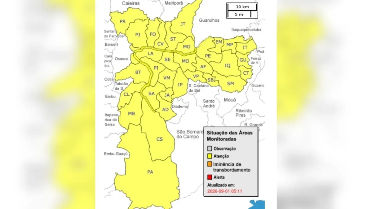 Defesa Civil emite alerta severo para chuva forte em São Paulo