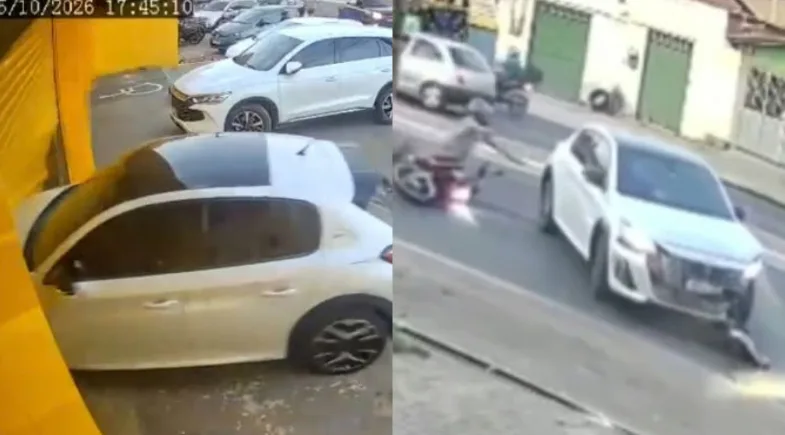 Motorista perde o controle, derruba motociclista e bate em loja de autopeças em Timon