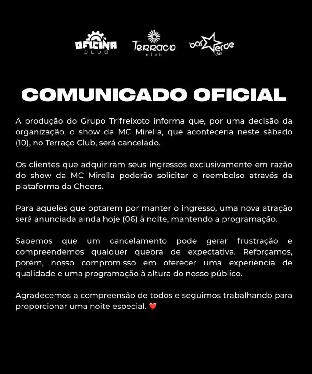 MC Mirella tem show cancelado em casa LGBTQIA+ após apoio a Flávio