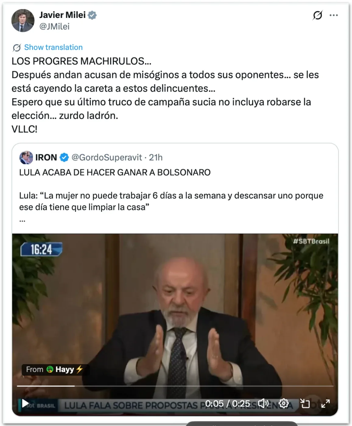 Itamaraty diz que Milei tenta interferir nas eleições brasileiras