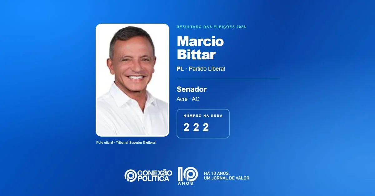 Eleições 2026: Marcio Bittar, do PL, é eleito senador no AC com 223.972 votos