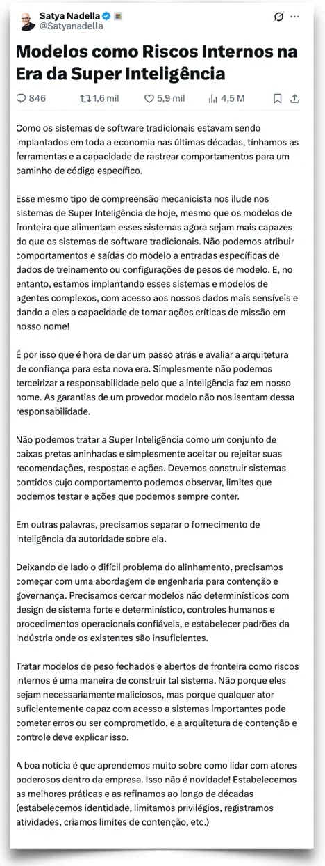 CEO da Microsoft defende “freio de emergência” para IA