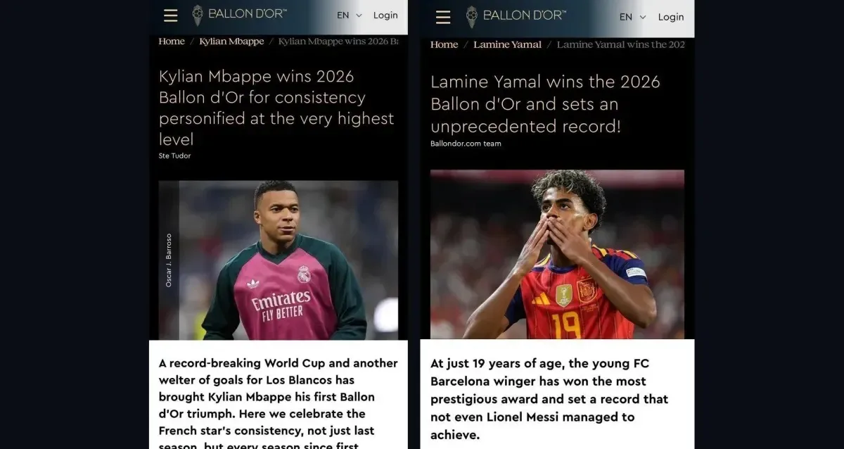 Erro em site da Bola de Ouro publica três vencedores diferentes
