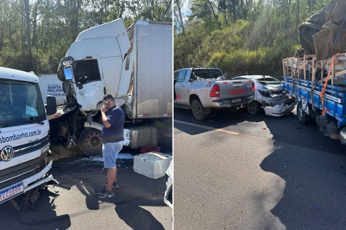 MG: engavetamento com 25 veículos causa 8 km de congestionamento na BR-040