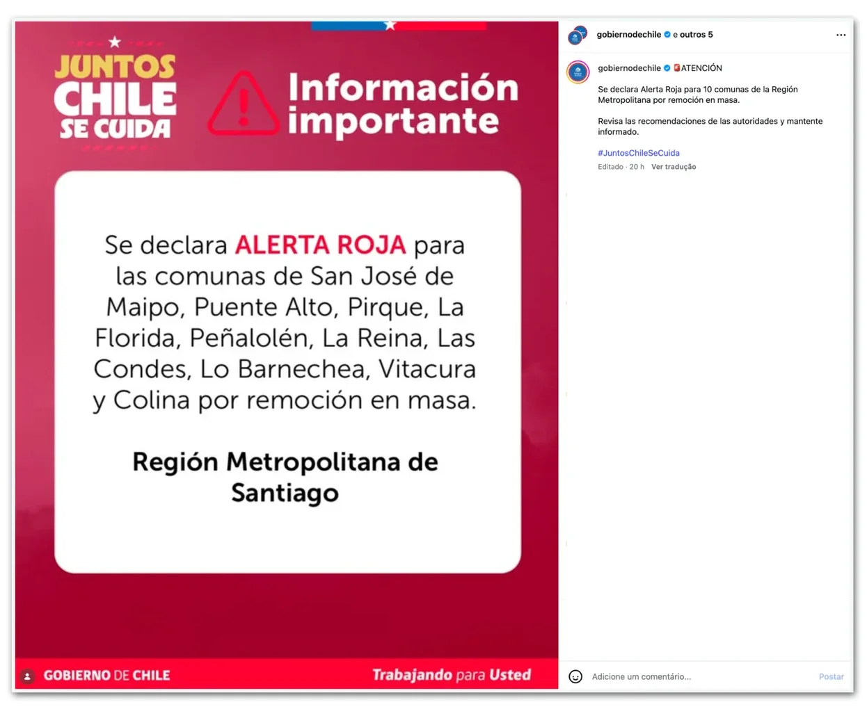 Chile decreta alerta vermelho depois de deslizamento em Santiago