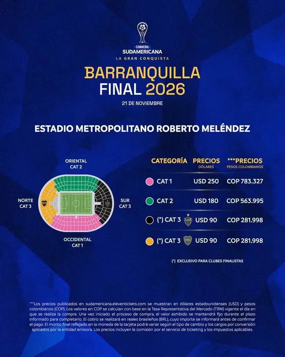 Atlético-MG e Boca Juniors na final da Sul-Americana: veja onde comprar ingressos e os preços