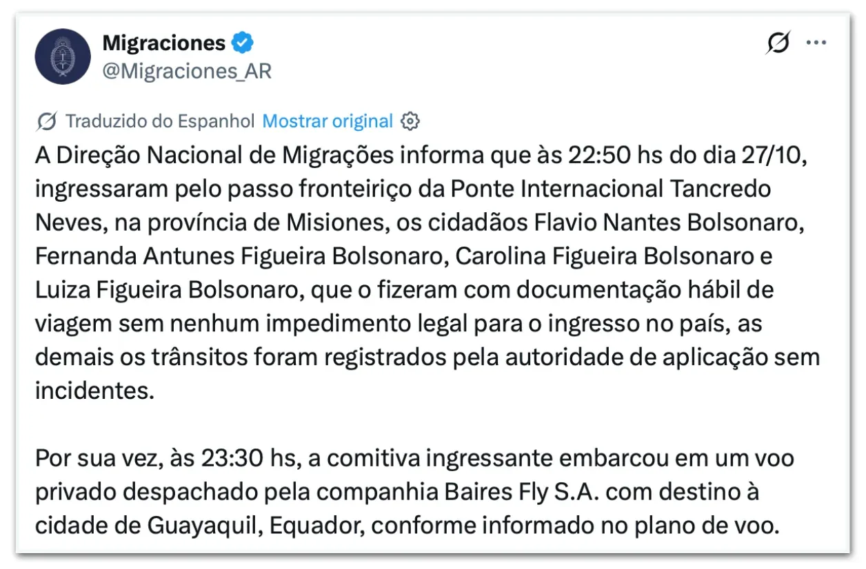 Flávio cruzou a fronteira e pegou avião para o Equador, diz Migração argentina