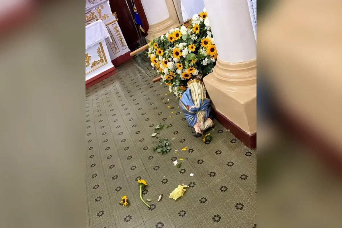 Homem dá "voadora" em imagem de santa dentro de igreja e é preso em MG