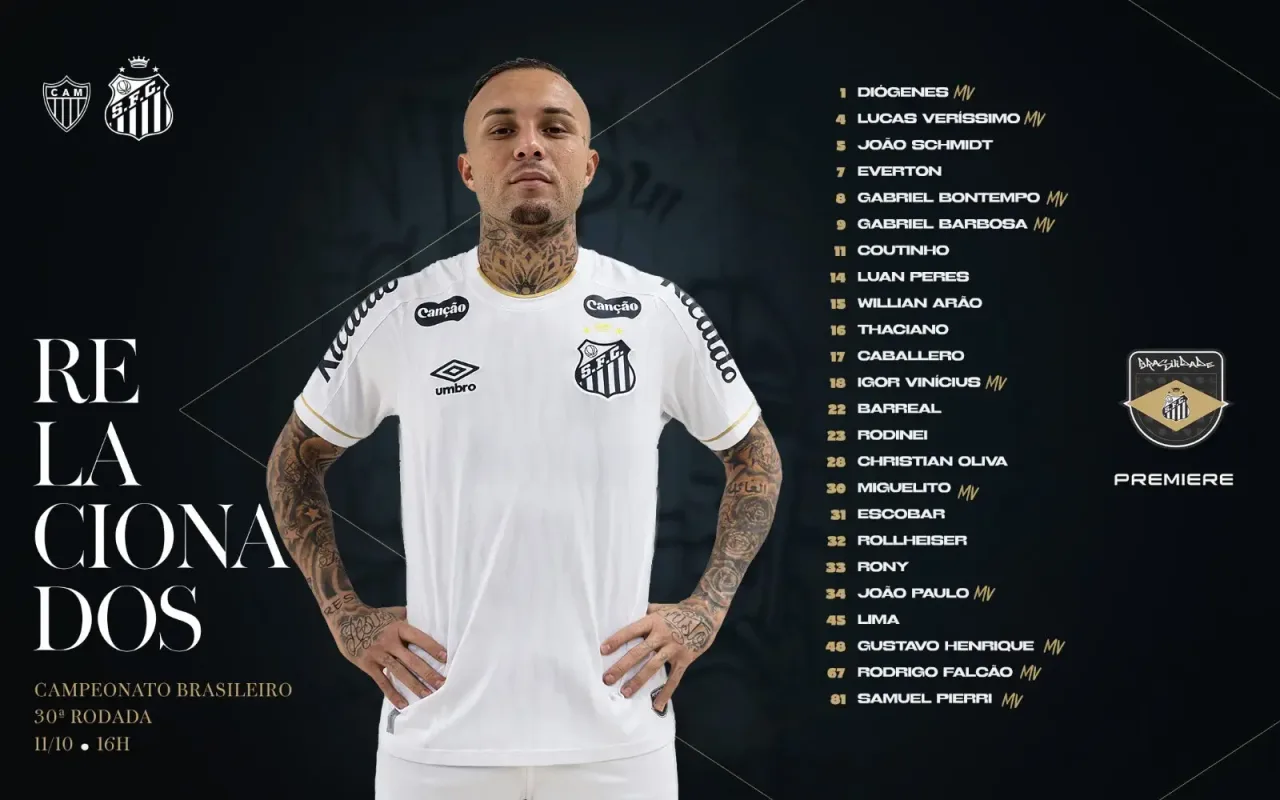 Santos divulga lista de relacionados, e Neymar está fora do duelo contra o Atlético-MG