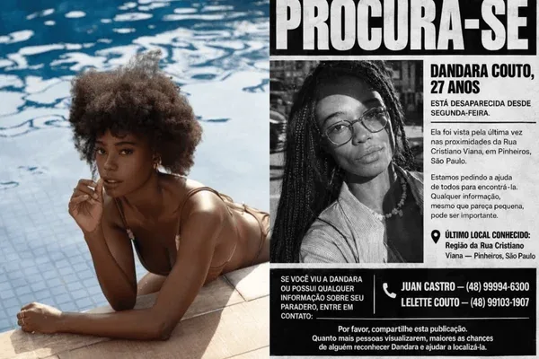Modelo Dandara Couto é encontrada com vida após 2 dias desaparecida