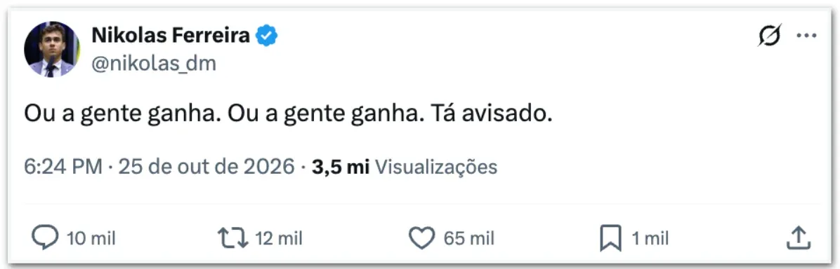 Ou a gente ganha, ou a gente ganha, diz Nikolas Ferreira