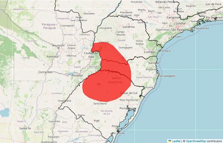 Alerta vermelho coloca três estados sob risco de granizo e ventos acima de 100 km/h; veja onde