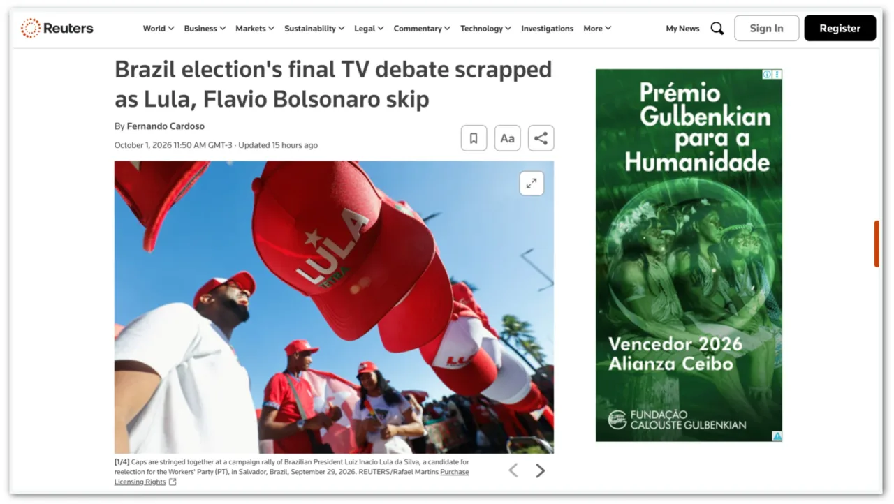 Mídia internacional repercute cancelamento de debate da Globo