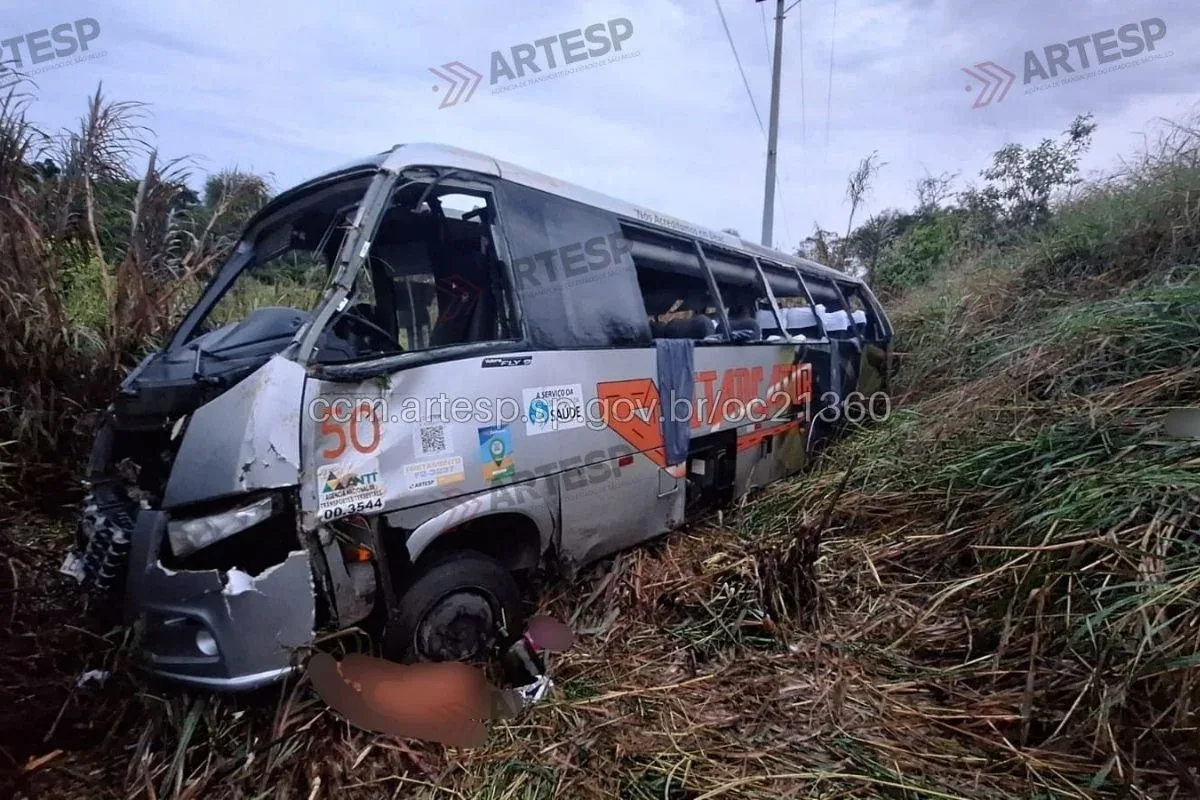 Micro-ônibus é fechado por caminhão, cai em ribanceira e deixa 3 mortos